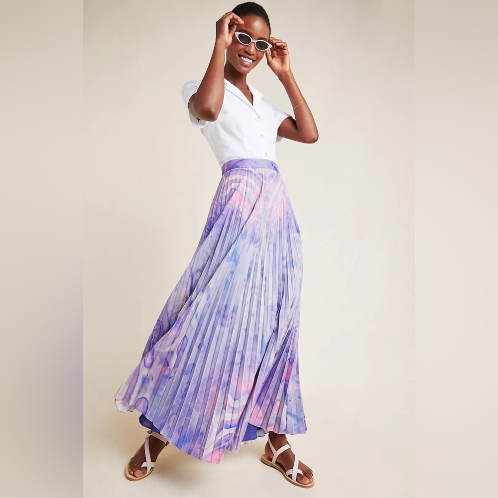 Anthropologie Marble-Dyed Pleated Maxi Skirt Size 6